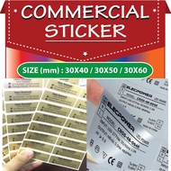 Commercial Sticker / Label Sticker Nama Perbagai Size: Rectangle 30x40 / 30x50 / 30x60 / 30x70mm