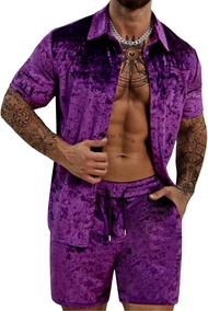 Mens tracksuit Diamond Velvet shirts and shorts set Fashion Casual 2 Piece outfits For Men