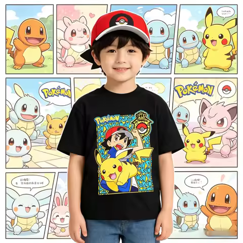 2026 Summer Pokemon Ash Ketchum Pikachu Cotton T-Shirt, Unisex Casual Breathable Quick Dry Plus Size