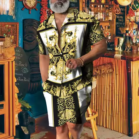 Fashion Trend Print Party Suit 3D print Shirt Beach Shorts Oversized luxury 2Pcs set Vacation Hawaii