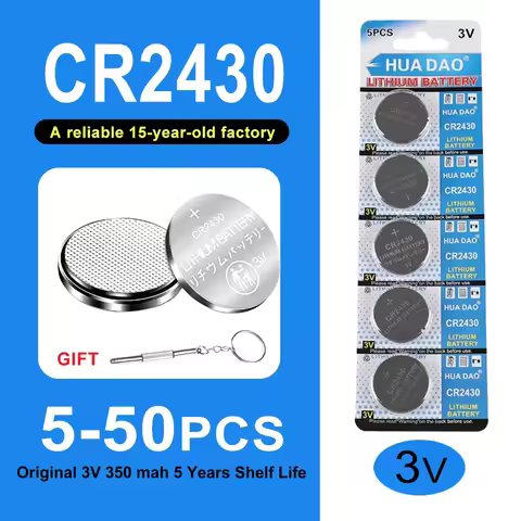 5-50PCS CR2430 3V 350mAh Lithium Button Battery, DL2430 BR2430 Compatible, Reliable for Car Key Remo