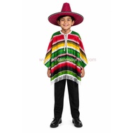 READY STOCK Kids Children Mexican Fiesta Serape Poncho Costume Mexico America Latin Colourful Tradit