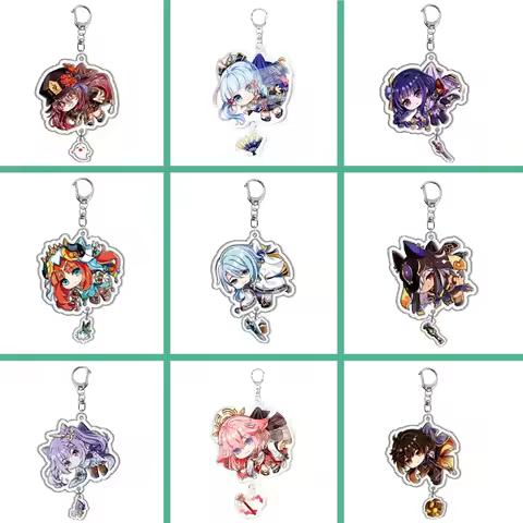 Genshin Impact Raiden Nahida Keqing Klee Lumine Cartoon Keychain Acrylic Pendant Keyring Boys Girls 