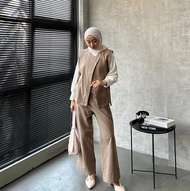 Minju Oneset Basic Setelan Wanita Vest Unik dan Celana Kulot Lucu Outfit Hijab Style Baju Setelan