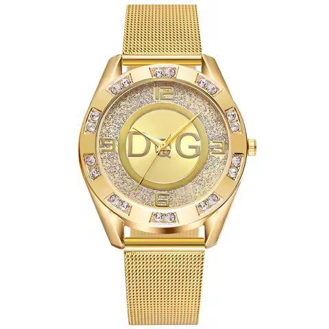 Fashion Luxury Watch DQG Crystal Quartz Female Watch Gold Silver Stainless Steel Ladies Dress Watch 