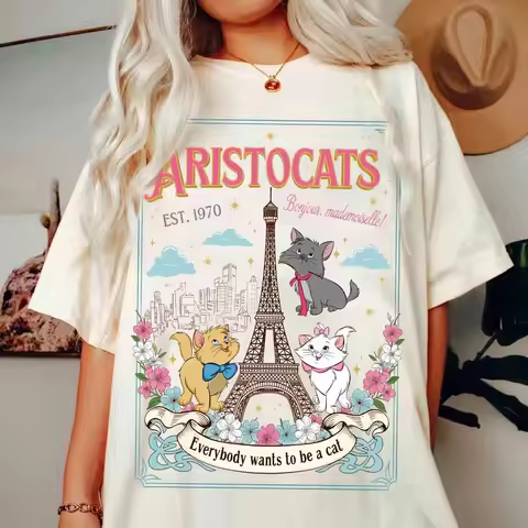 2026 NEW Retro Cat Adventure Mary Cat T-shirt Mary Berryoz Toulouse Cat T-shirt Cat Lovers Cat T-shi