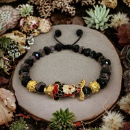 Drawstring Bracelet with Xuping Koi Fish Charm & Ball Ball, Flower Mix Crystal Bead 8mm