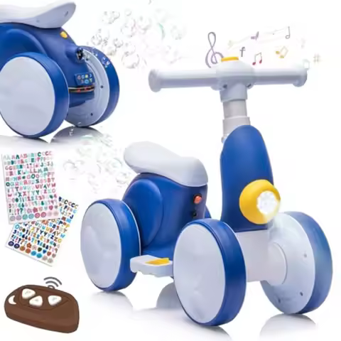 Electric Baby Balance Bike with Bubble Machine for 1 Year Old Boys Girls 4 in 1 Toddler Balance Bike