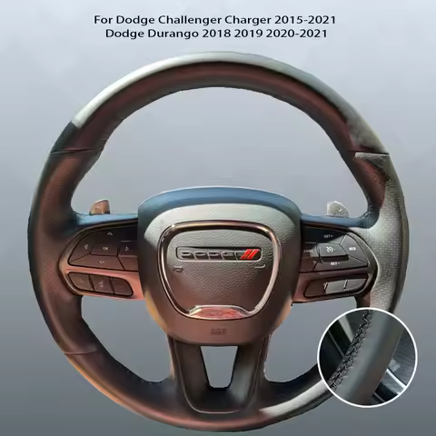 Custom DIY Black Microfibre Leather Car Steering Wheel Cover For Dodge Challenger Charger 2015-2021 
