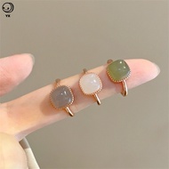YX 18K Gold Fashion Retro Minimalist Sugar Cube-Shaped Imitation Jade Open-Style Ring Jewelry Holida