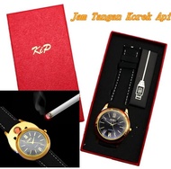 Jam Tangan Korek Elektrik Emas USB Korek Api Rokok Cigarette Lighter Watch Premium Jam Tangan Analog