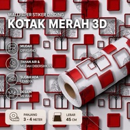 MERAH 3D Red Square Wallpaper 3.5m to/d 4m x 45cm
