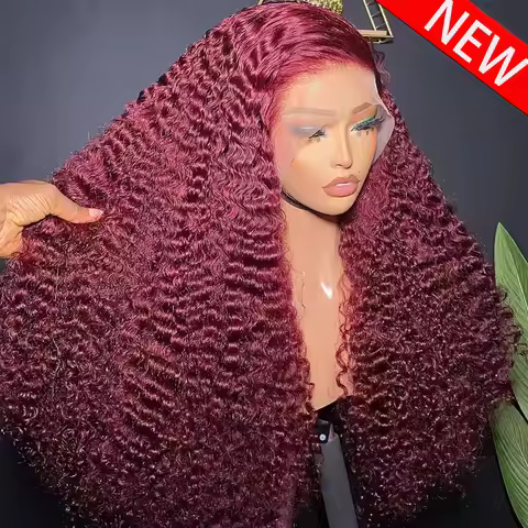 Wear And Go 16-36 Inch #99j Burgundy Deep Curly Frontal Wig Colored Human Hair Wigs 450 High Density