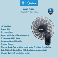 【3-Year Warranty】Midea18' Remote control wall fan 5 Blades 3-speed Settings 9-hour timer