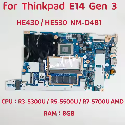 NM-D481 Mainboard For Lenovo Thinkpad E14 Gen 3 Laptop Motherboard CPU:R3-5300U R5-5500U R7-5700U RA