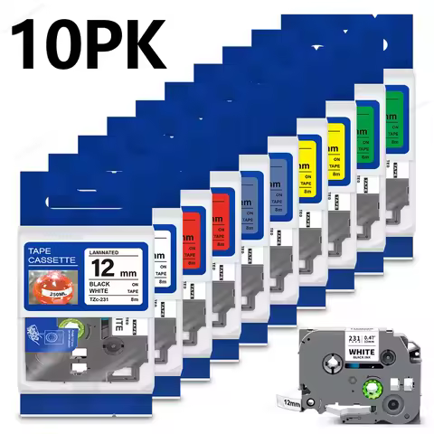 2PK/10PK TZe231 Compatible for Brother P-Touch TZe-231 Tape 12mm TZ231 TZe 231 Black on White for Br