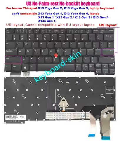 New US no-backlit Keyboard For IBM Lenovo Thinkpad X13 Yoga gen 2 , X13 Yoga gen 3 laptop