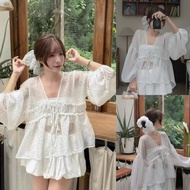 Bigsize Set 3 Piece polka dot chiffon Set with pumpkin skirt 55-95kg S606