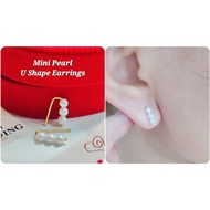 Wing Sing 916 Gold Mini Pearl U Shape Earrings / Subang Jarum Mutiara Emas 916