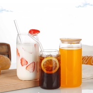 [in stock] High Borosilicate Glass Water Cup, Coke Cup, Mason Cup with Lid, Straw Cup, Coffee Milk C