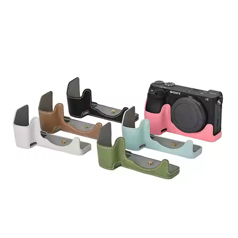 Magnet Palm Print PU Leather Camera Half Body Case For Sony A6300 A6400 Battery Opening Cover