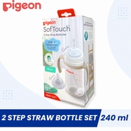 PIGEON SofTouch 2 Step Straw Bottle Set 240ml | Wide Neck Baby Drinking Bottle 6M+