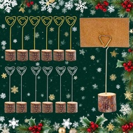 10pcs Rural Wooden On-Site Card Holders With Heart-Shaped Lines, Wooden Note Holders, Card Holders,