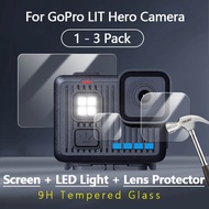 For GoPro Lit Hero 4K Camera Clear Slim 2.5D Anti-Scratch Screen Tempered Glass Camera Lens LED Flas