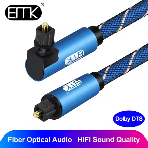 EMK 90 Degree Optical Cable Right Angle SPDIF Optical Audio Cable OD2.2 White Blue Optical Cable DVD