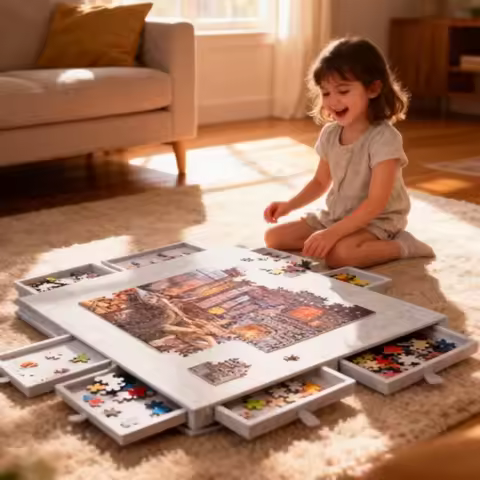 1Set New Multi-Function Display Table with 6 Drawers, 6-in-1 Puzzle Organizer & Art Stand, A Stylish