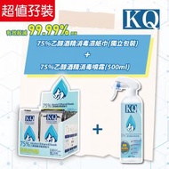 KQ - [超值孖裝] 75%乙醇酒精消毒濕紙巾100片 + 乙醇酒精消毒噴霧 500ml