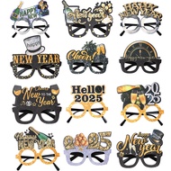 New 2025 Glasses Happy New Year Face Party Decorations Black Gold Fireworks Glasses Frame Children's