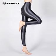 Leohex Thin Glossy Shiny Silky Bodybuilding Tights Womens Outwear Bright Ankle-Length Stretchy Color