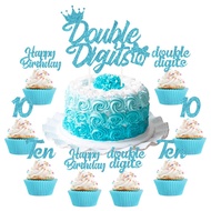 1Set 10th Birthday Cake Decorations Teal Blue Double Digits Cake  Cupcake Topper for Girls Tenth Bir