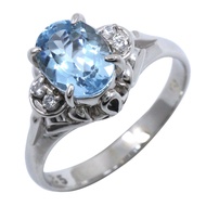 Size 13.5 Ring, Pt900 Platinum x Aquamarine x Diamond AM1.35/0.05, Approx. 4.9g, Women's [Used]