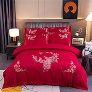 Embroidery Bedding Set Vintage Long Staple Cotton Soft Chic Peacock Duvet Cover Bed Sheet Pillow Shams (Color : A, Size : King size 4Pcs) vision