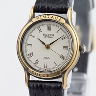 SEIKO ALBA SUCCESS V701-6650 古董石英女士腕錶 奶油色錶盤 圓形 黑色錶帶 手錶 古董錶