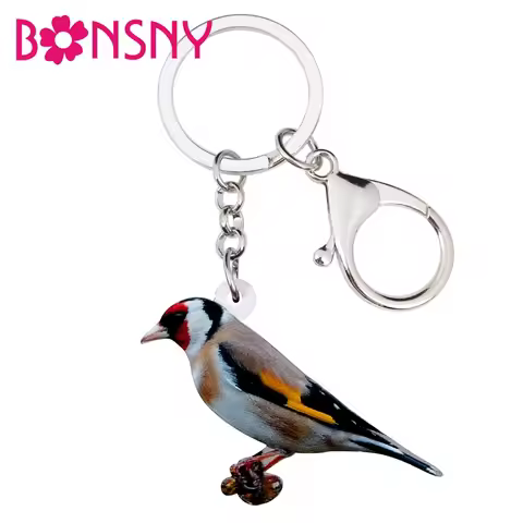 Bonsny Acrylic European Goldfinch Bird Key Chains Keychains Ring Fashion Animal Jewelry For Women Gi