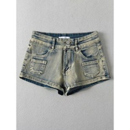 Street style petite spicy girl figure flattering low rise butt lifting pocket denim shorts sweet and