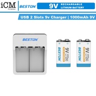 Beston 9v Rechargable 1000mAh Lithium Battery Charger Set