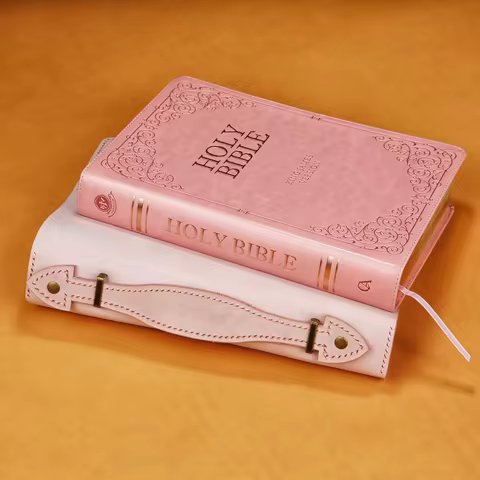 Pink genuine Leather Bible Case cover with Handle for KJV Full Size GP Edition Bible, Christian Gift