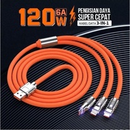 3-in-1 Fast charging cable 120w / 3-branch fast charging cable 3-head silicone cable fast charging