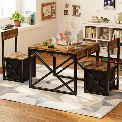 4-in-1 Kids Table and Chairs Set with Storage, Toddler Activity Desk for Crafts, Drawing, Reading – 