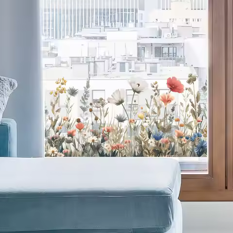 Flower Vine Wall Decals Fresh Style Waterproof Removable Stickers for Glass Door Window Bedroom Ward