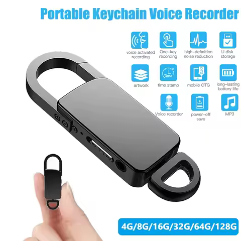 128GB Mini Digital Recorder Keychain Activated Voice Recorder 750 Hours 192KBPS One-key Recording 4-