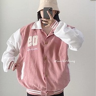 Áo khoác bomber bóng chày cổ sơmi nhung gân 2 lớp thêu số 09 unisex ulzzang nam nữ