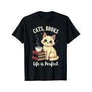 Cats Books And Matcha Life Is Perfect Green Tea Matcha T-Shirt S7G4