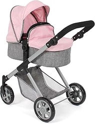 Bayer Chic 2000 2-in-1 Mila Doll's Pram - Melange Grey/Pink - Height Adjustable Handle 39-72 cm - Mo