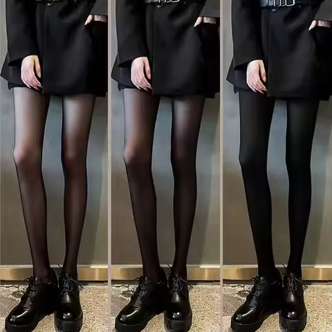 Women's Fleece Lined Footed Tights, Black Thick Opaque Winter Pantyhose, High Elasticity Shapewear T