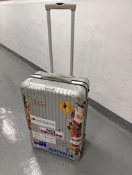 Vintage Blue Label Rimowa Aluminium Premium Topas Silver Integral Suitcase with Travel Stickers 25” 